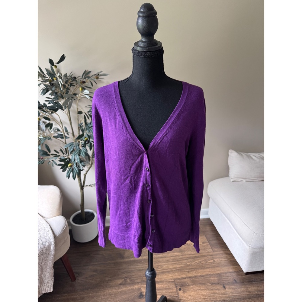 212 Collection Womens Purple V-Neck Button Front Cardigan Sweater Large L